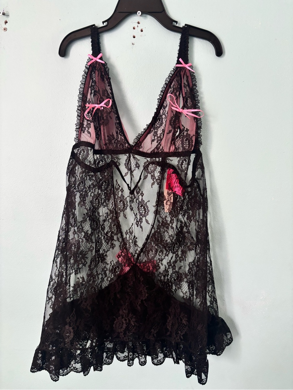 Victoria's Secret Sexy Little Things Sheer Lace Babydoll Chemise w/Pink Accents